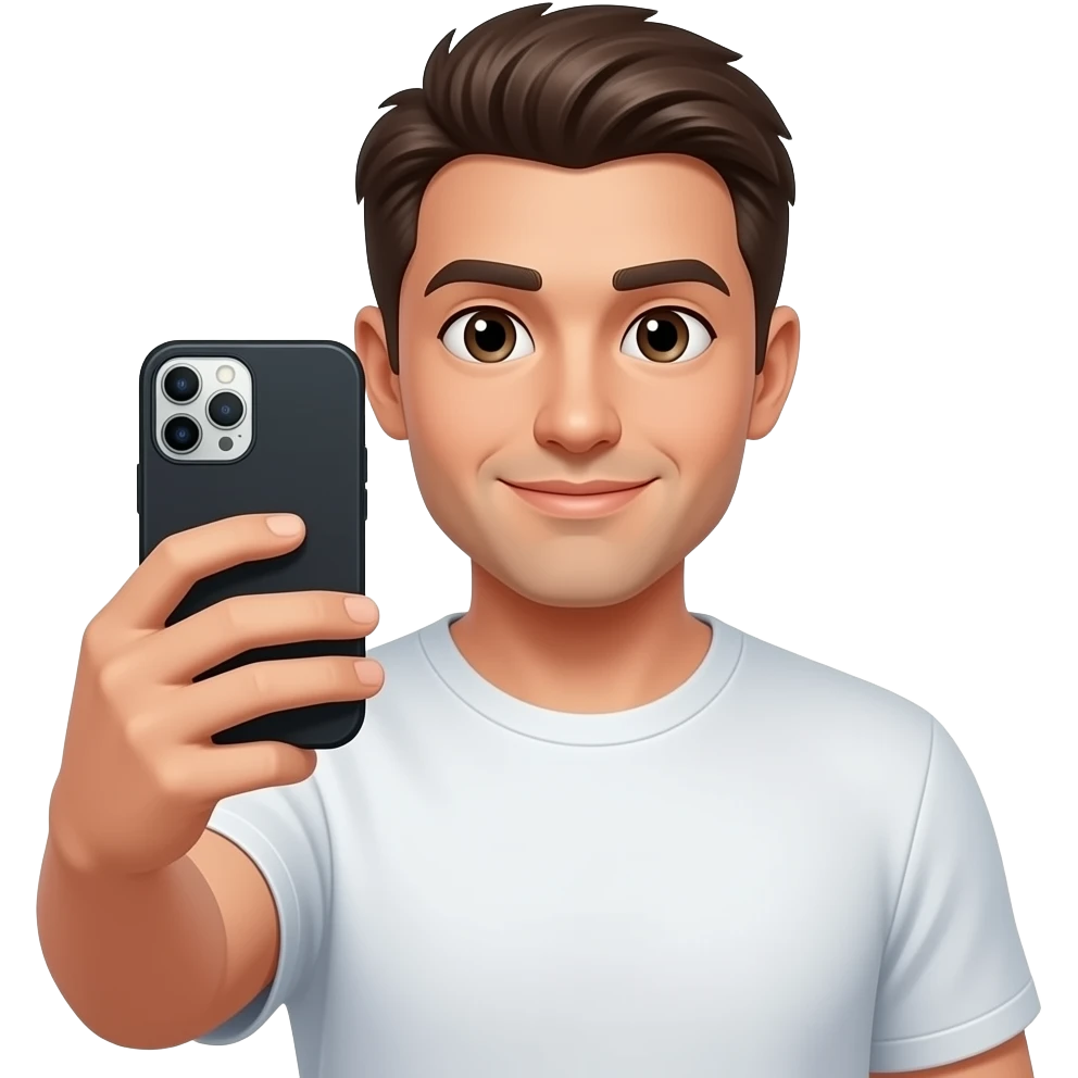 멋진 폰케이스 들고 거울셀카 찍는 남자 emoji