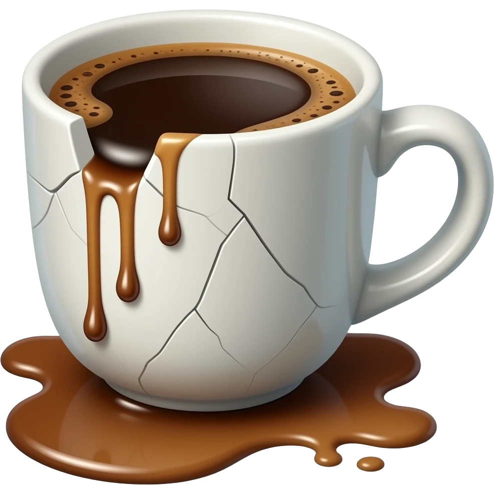 broken coffee cup, coffee is slipping from the broken part emoji