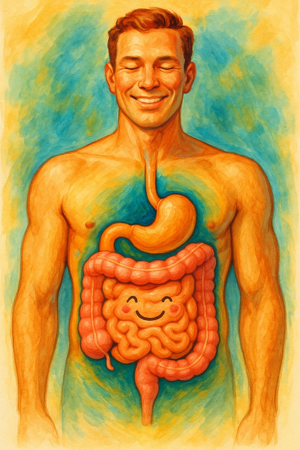 Intestino riequilibrato felice e in forma nel corpo di un uomo emoji