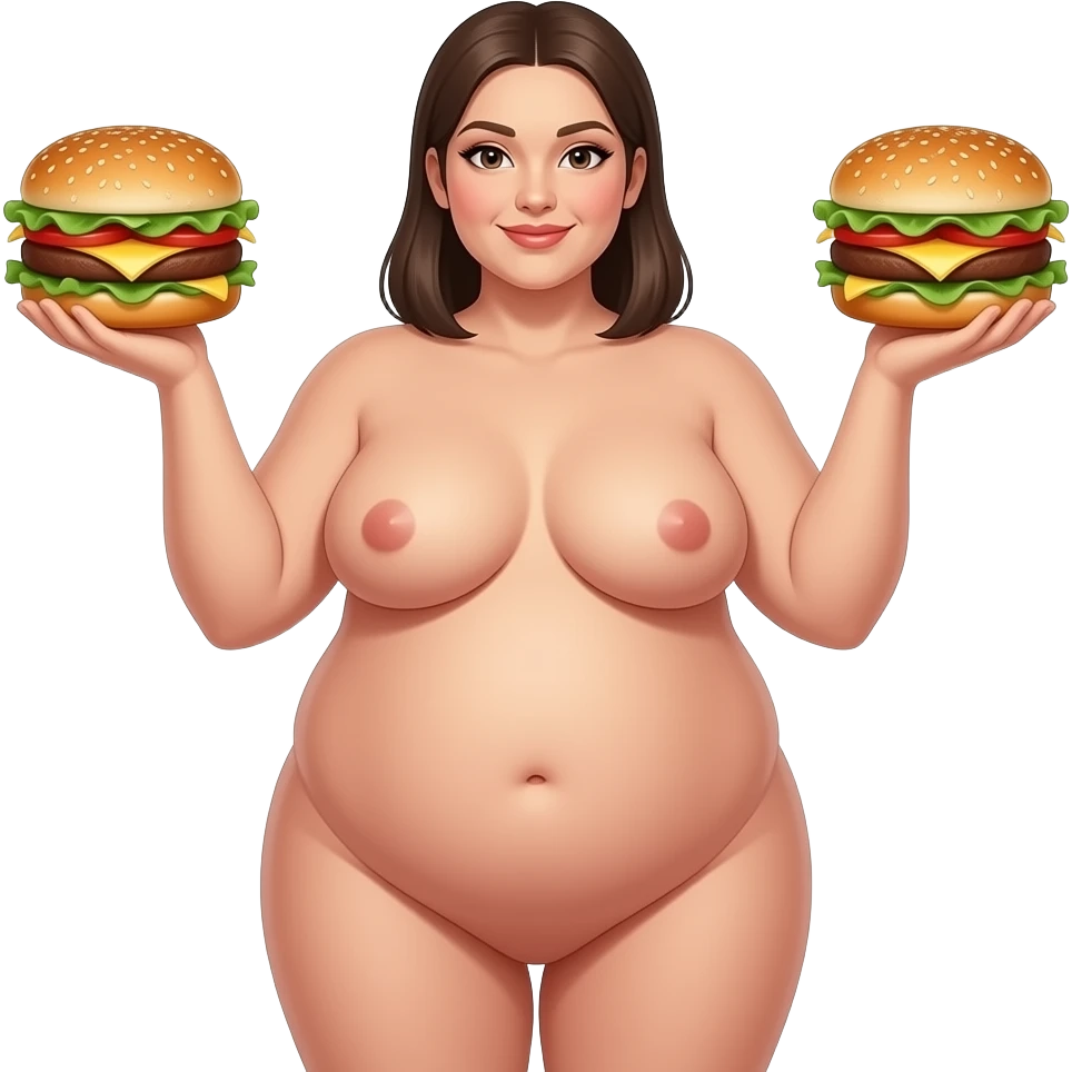 Make a huge butt woman naked with hamburgers in her hands emoji
