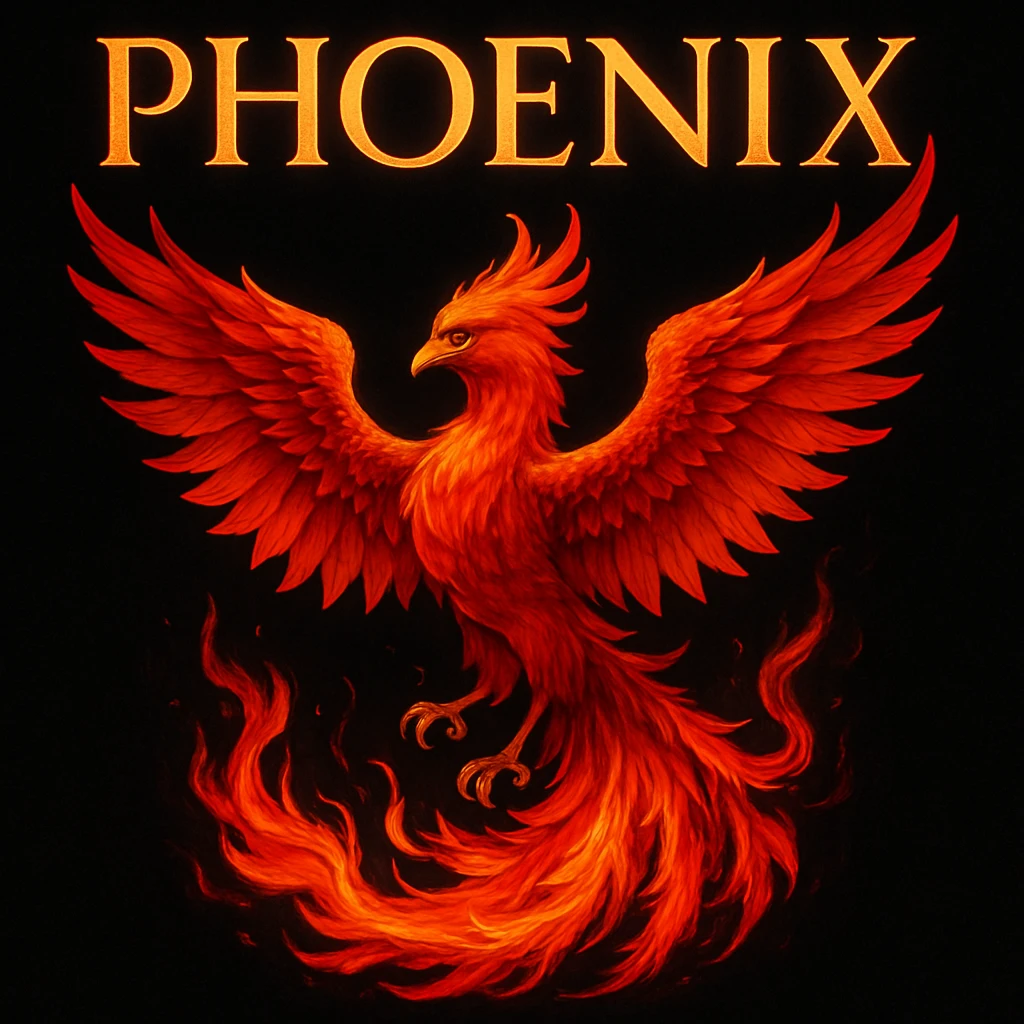 make image of phoenix with title, black background emoji