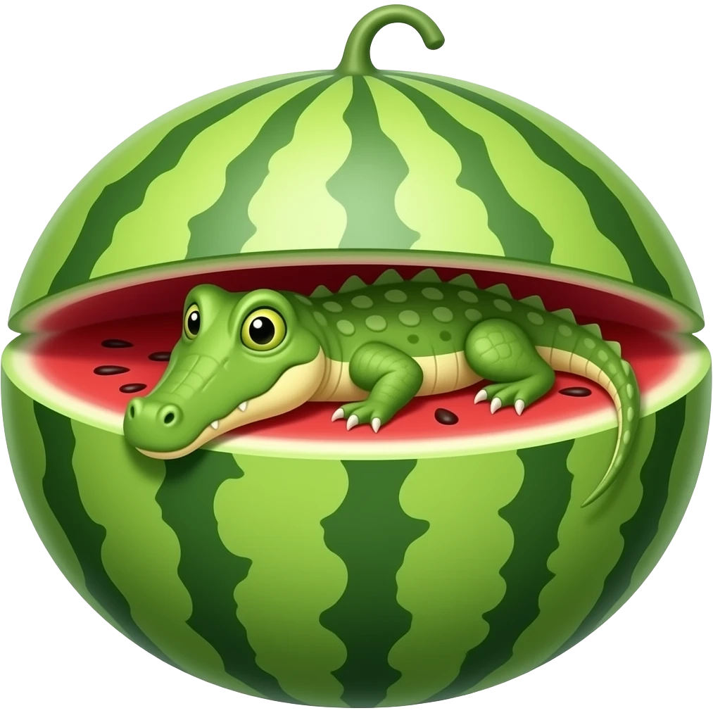 A crocodile that is in egg and the egg is in a watermelon emoji