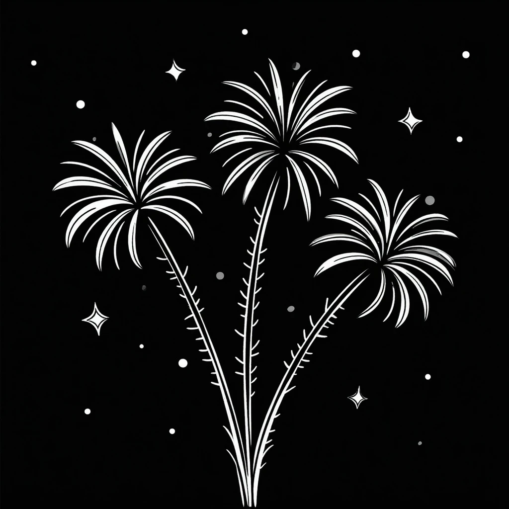 fireworks, hand-drawn doodle, playful, black lines emoji