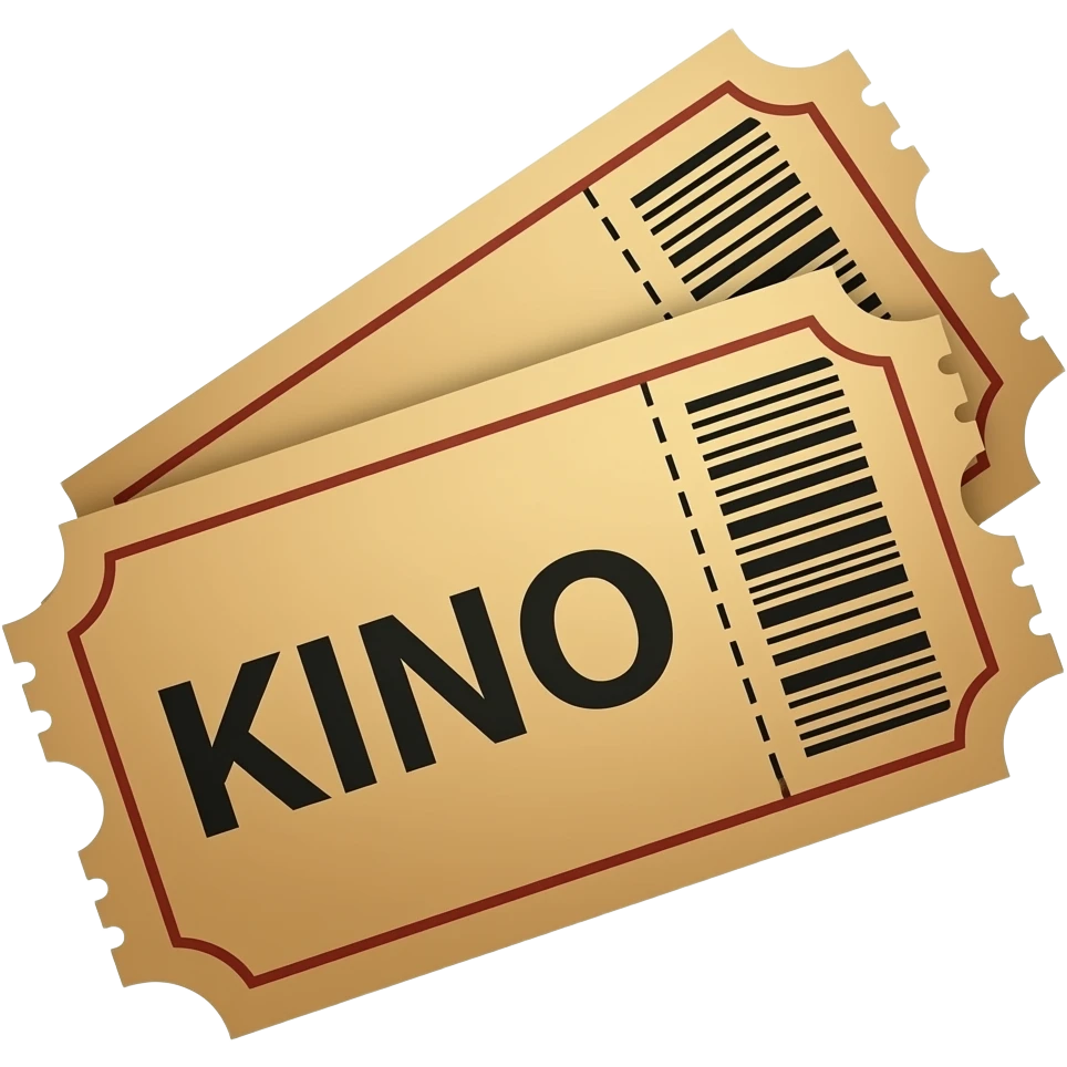 Mach Ein Kino Ticket Emoji ohne Text, man sieht nur tickets im beschen ton und einen bar code die färbe soll eher etwas helleres braun sien das zweite ticket etwas rotierter passend dahinter auf dem ticket steht 'KINO' emoji