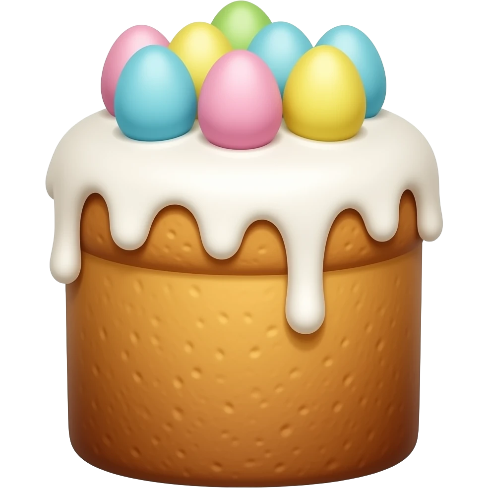 панеттоне золотистого цвета, высокий, с белой глазурью и украшением сверху  с маленькими перепелиными  яйцами пастельных тонов emoji