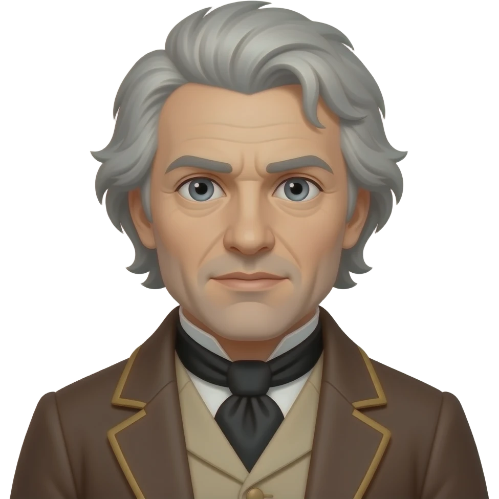 Jean Valjean from Les Mis with grey eyes, light grey hair, brown tailcoat emoji