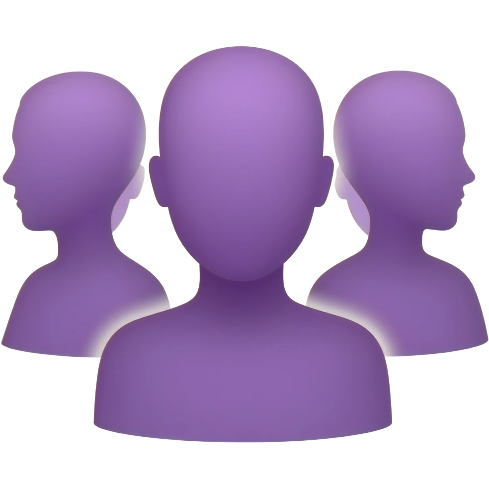 Purple three humans silhouette no features just head and shoulders emoji