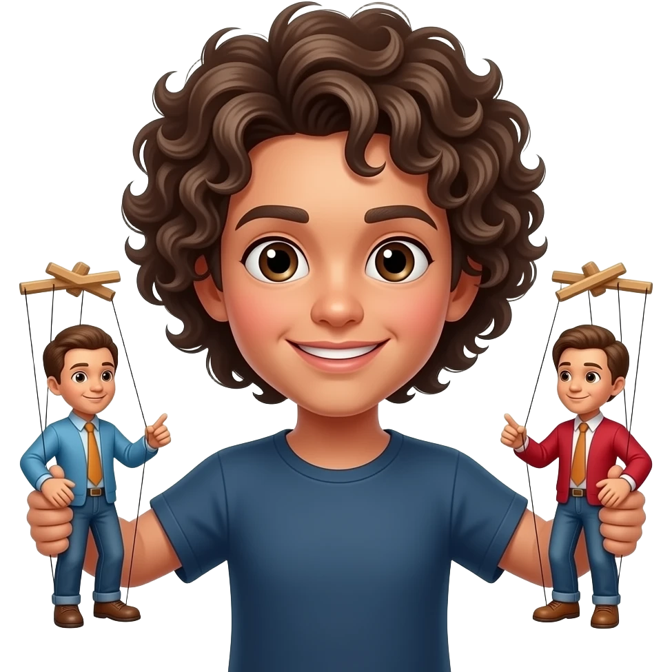 Una persona coi ricci , occhi marroni con  le sue marionette emoji