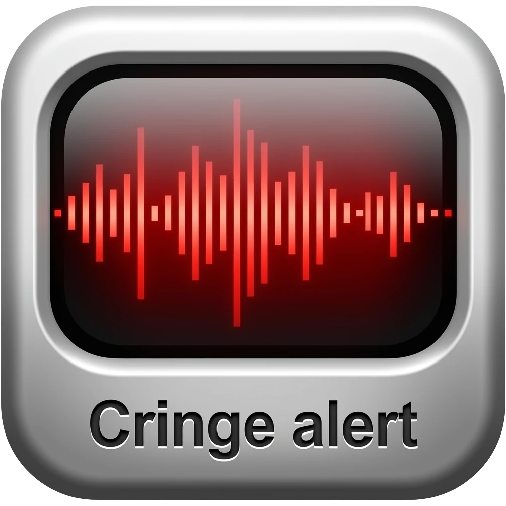 A blaring alarm with visual sound effects, a label below it with text "Cringe alert", filled background emoji