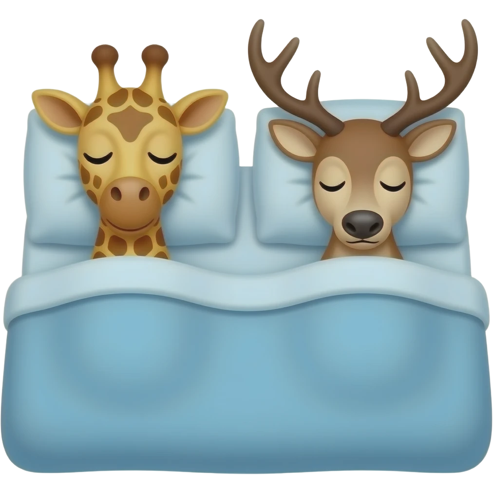 Einfacher Giraffenkopf und Elchkopf schlafen in einem bett emoji