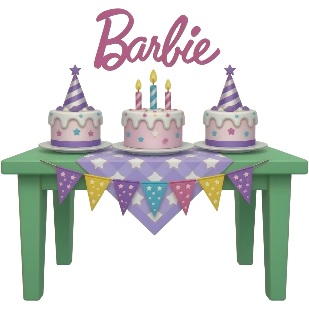 green purple Table with birthday decorations, transparent background inspired by barbie colour pallete emoji