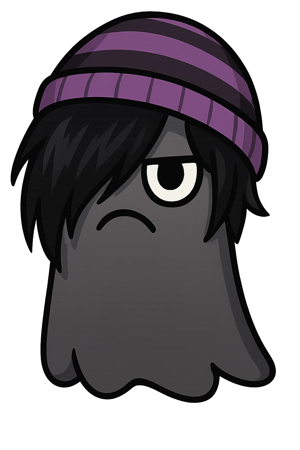 emo object wearing a black and purple striped beanie, no background emoji