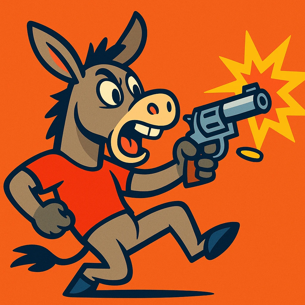 donkey shooting a gun, vibrant cartoon style emoji