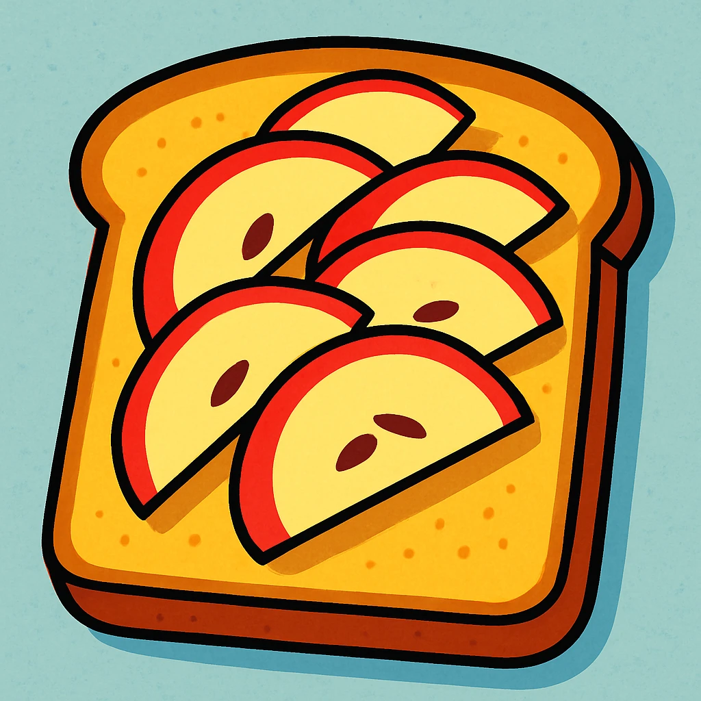 a slice of toast with apple slices on top, cartoon style emoji
