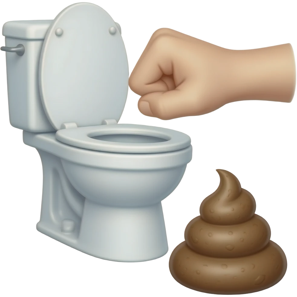 A toilet, taking a punch by a really strong poop emoji