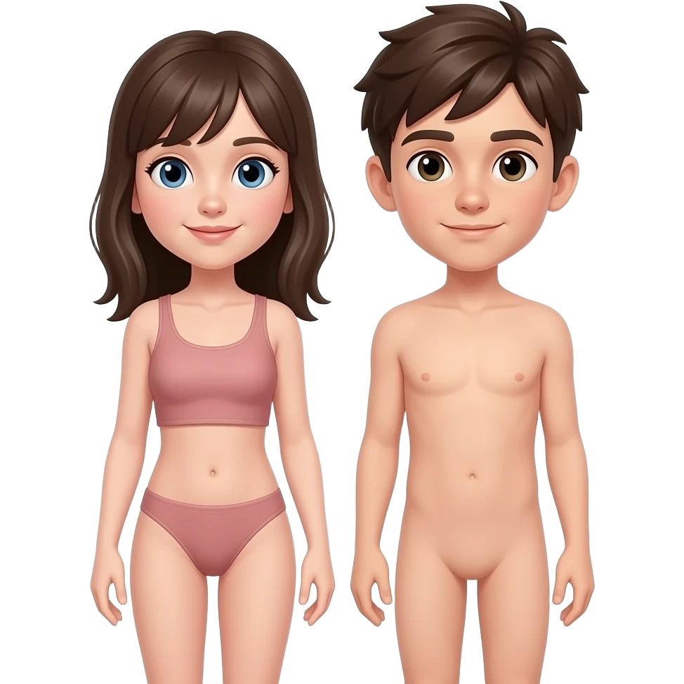 Mädchen 14 jahre alt und daneben einen Jungen 14 jahre alt. Komplett nackt und ganzen Körper sehen. emoji