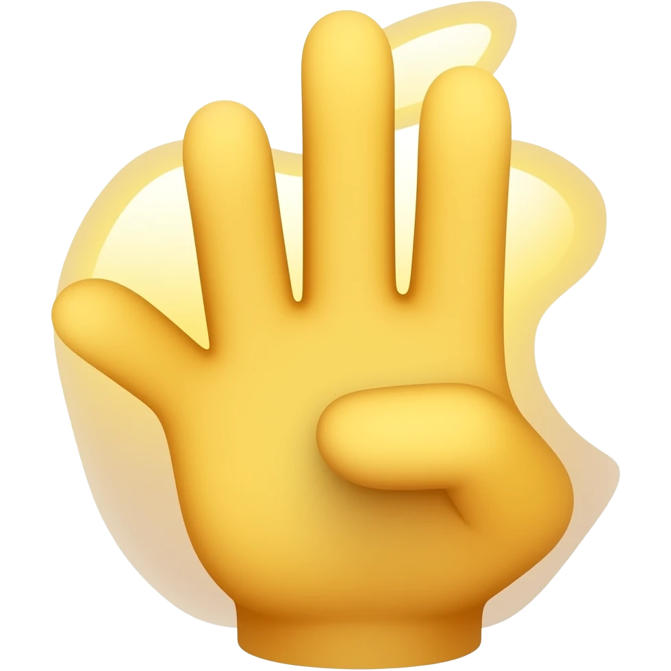 Hand that show number 4 with fingers and the thumb is folded inwards and the hand is yellow like the emojis on iphone emoji