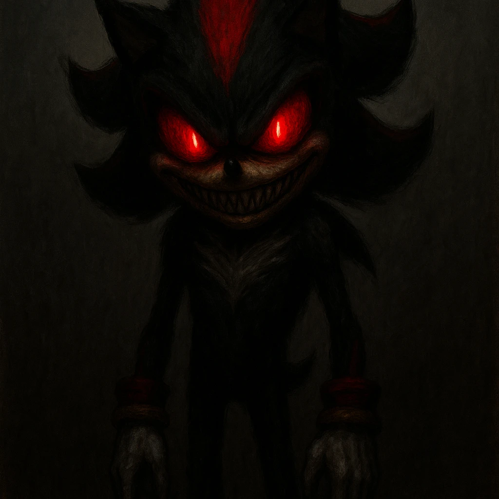 scary Shadow.exe character, horror style, glowing red eyes, evil smirk, unsettling presence, normal background emoji