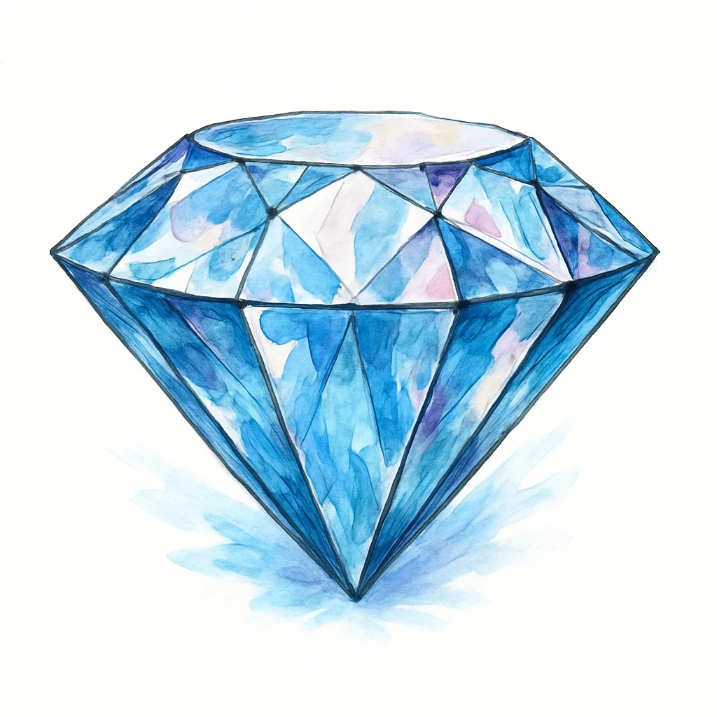 Сгенерируй мне Бриллиант, в чуть рисованном стиле. На чисто белом фоне. БЕЗ НАДПИСЕЙ. Но при этом объмная и яркая emoji