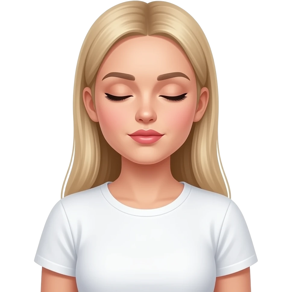 bella ragazza russa bionda capelli lisci lunghi e occhi chiari, con maglietta bianca e bacia con passione con occhi chiusi ma da sola emoji