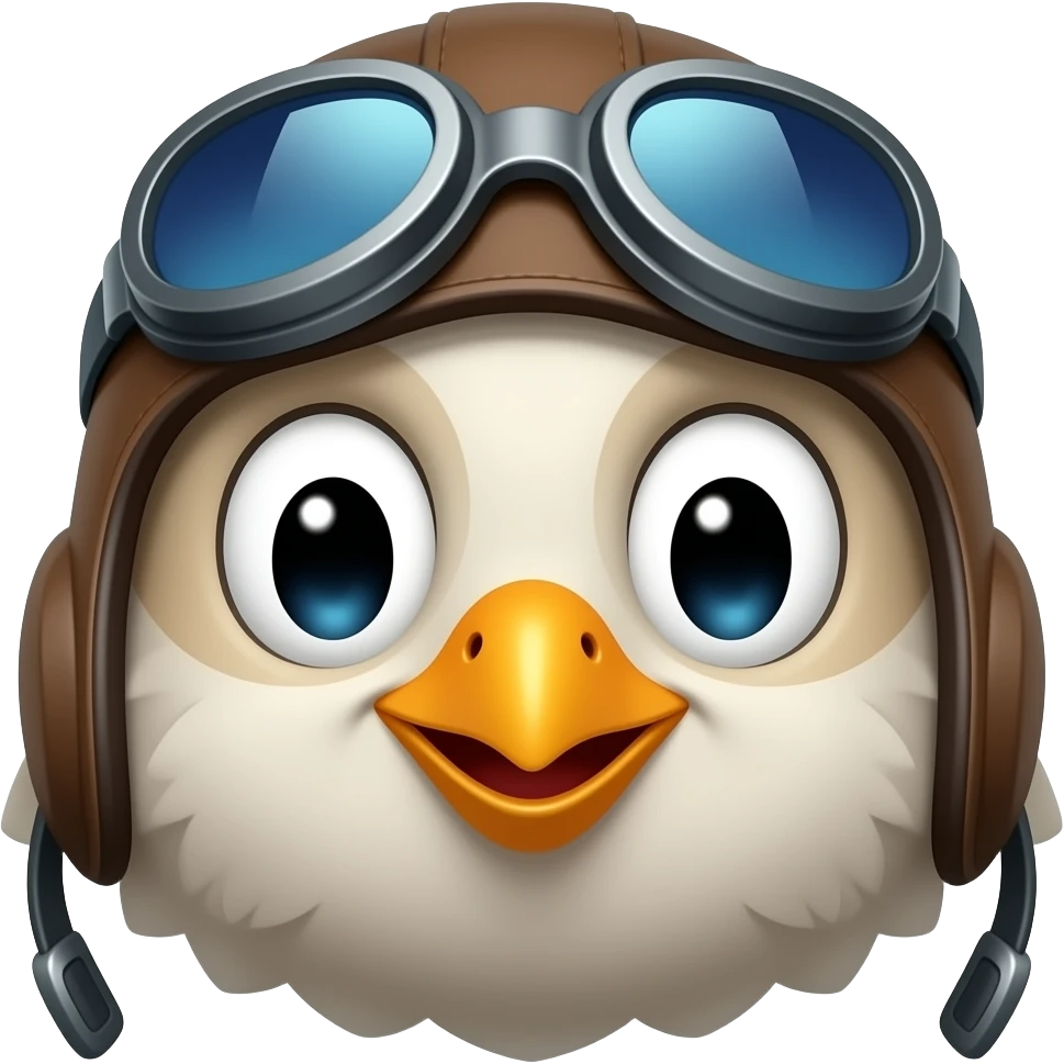 Bird wearing open cockpit glasses smiling headshot emoji