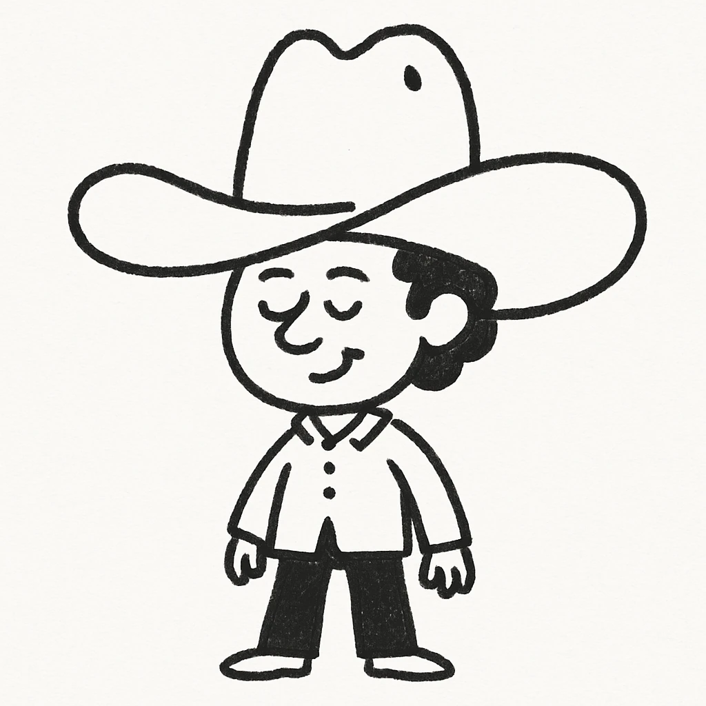 Make the cowboy hat even bigger on John Cena in the style of hand drawn notion doodles, keep the doodle style look. emoji