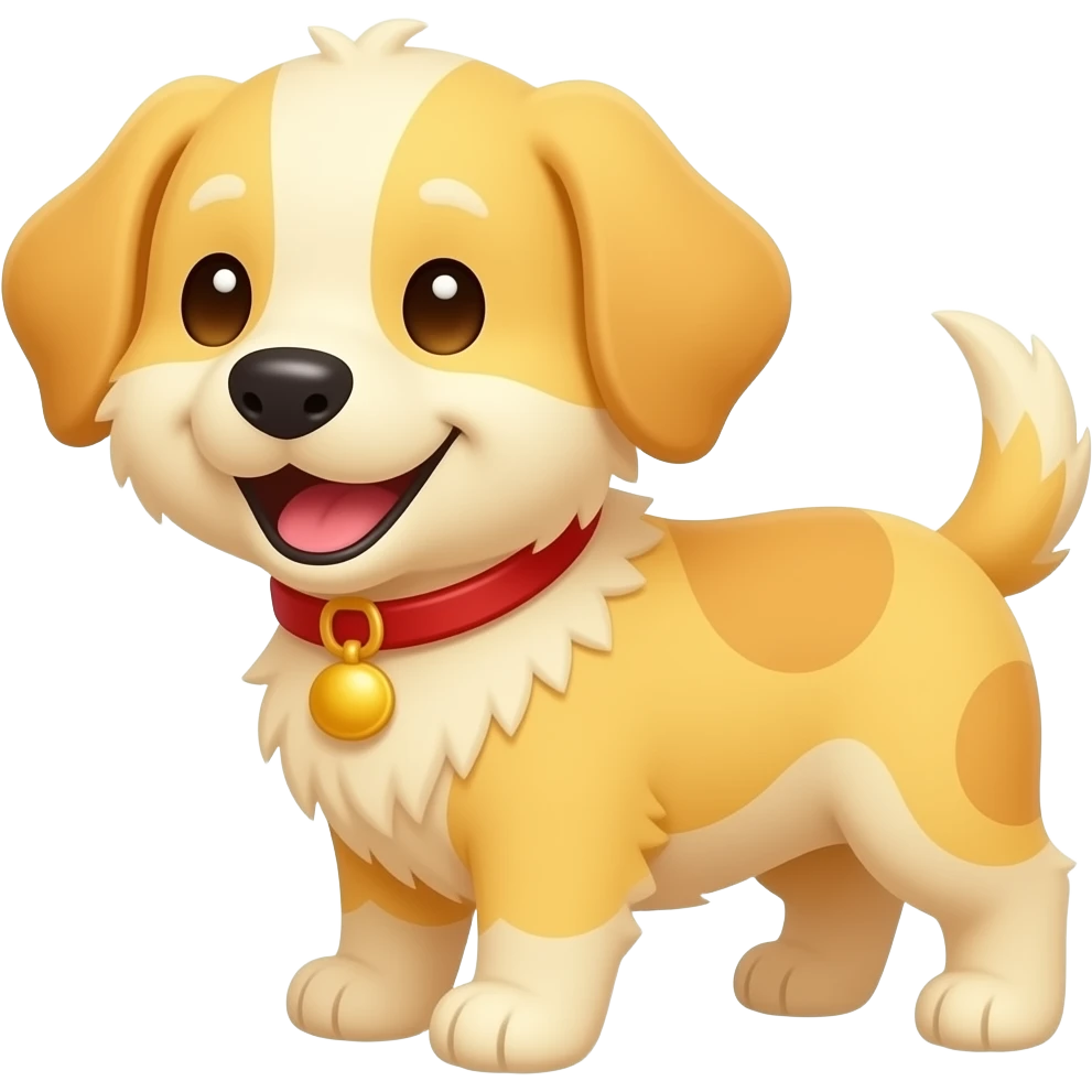 A little yellow dog with a very happy face emoji