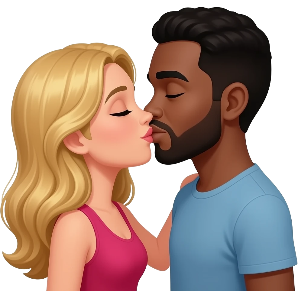 Tall black man kissing Spanish woman blonde hair emoji