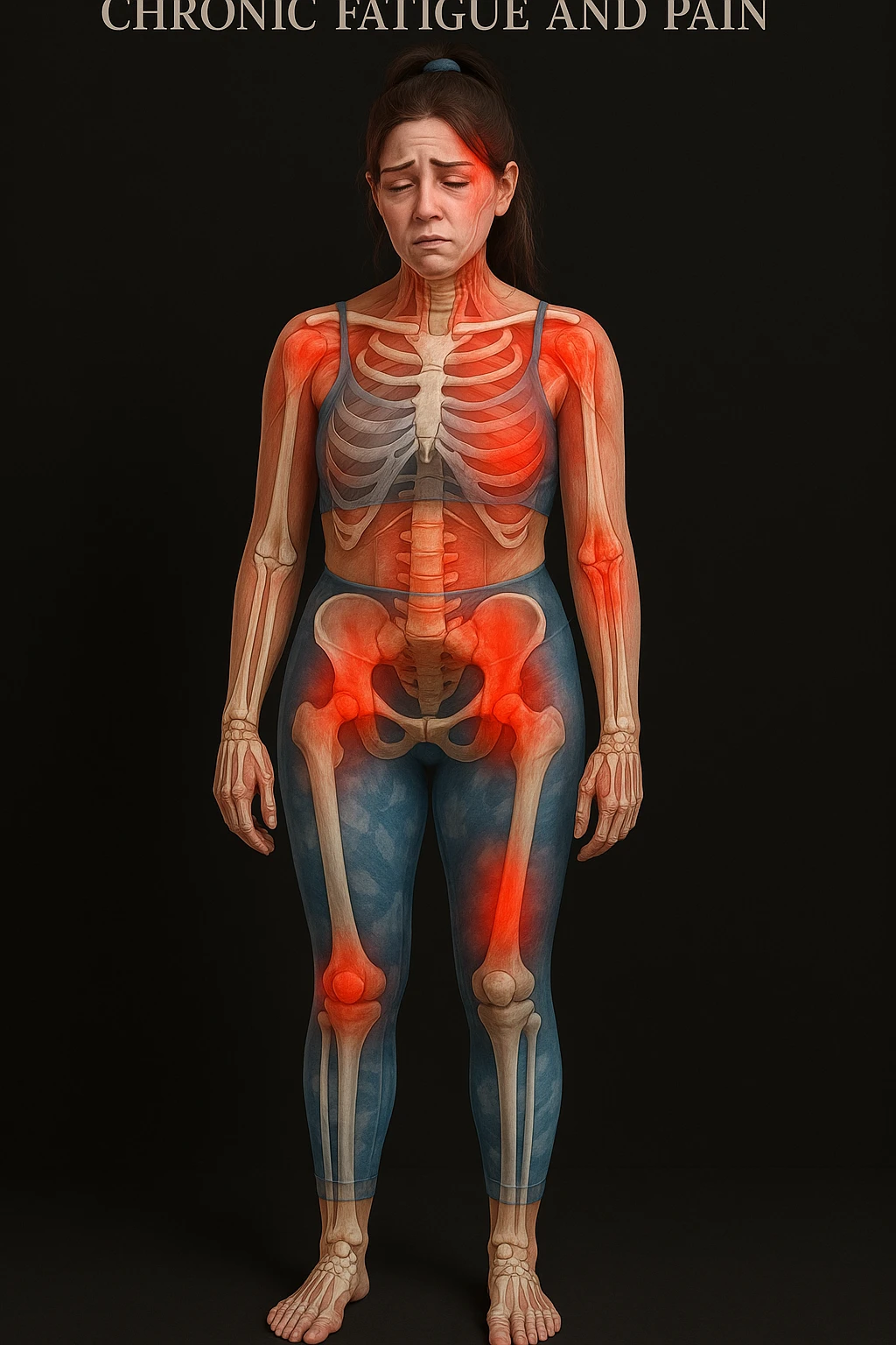 donna con stanchezza cronica frequenti in 3D realistica, donna dolorante immagine anatomica emoji