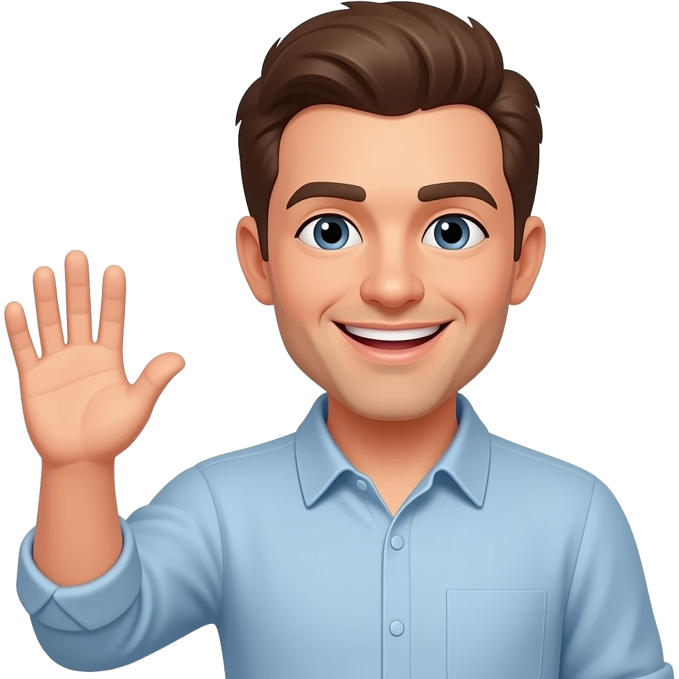 brunett hair man smiling and waving hand emoji