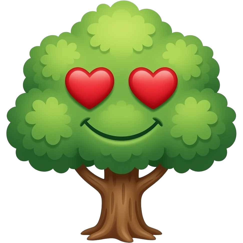 a tree with red heart eyes smile emoji