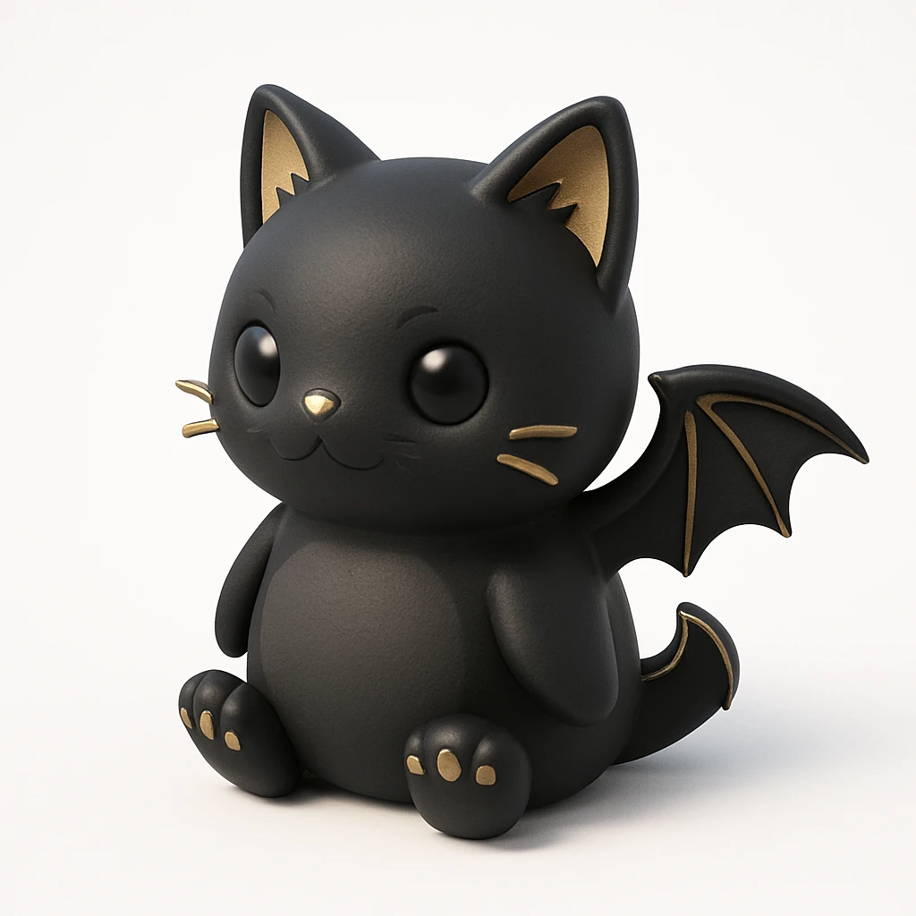adorable penguin with cat features and dragon wings, black color palette, cute and whimsical emoji