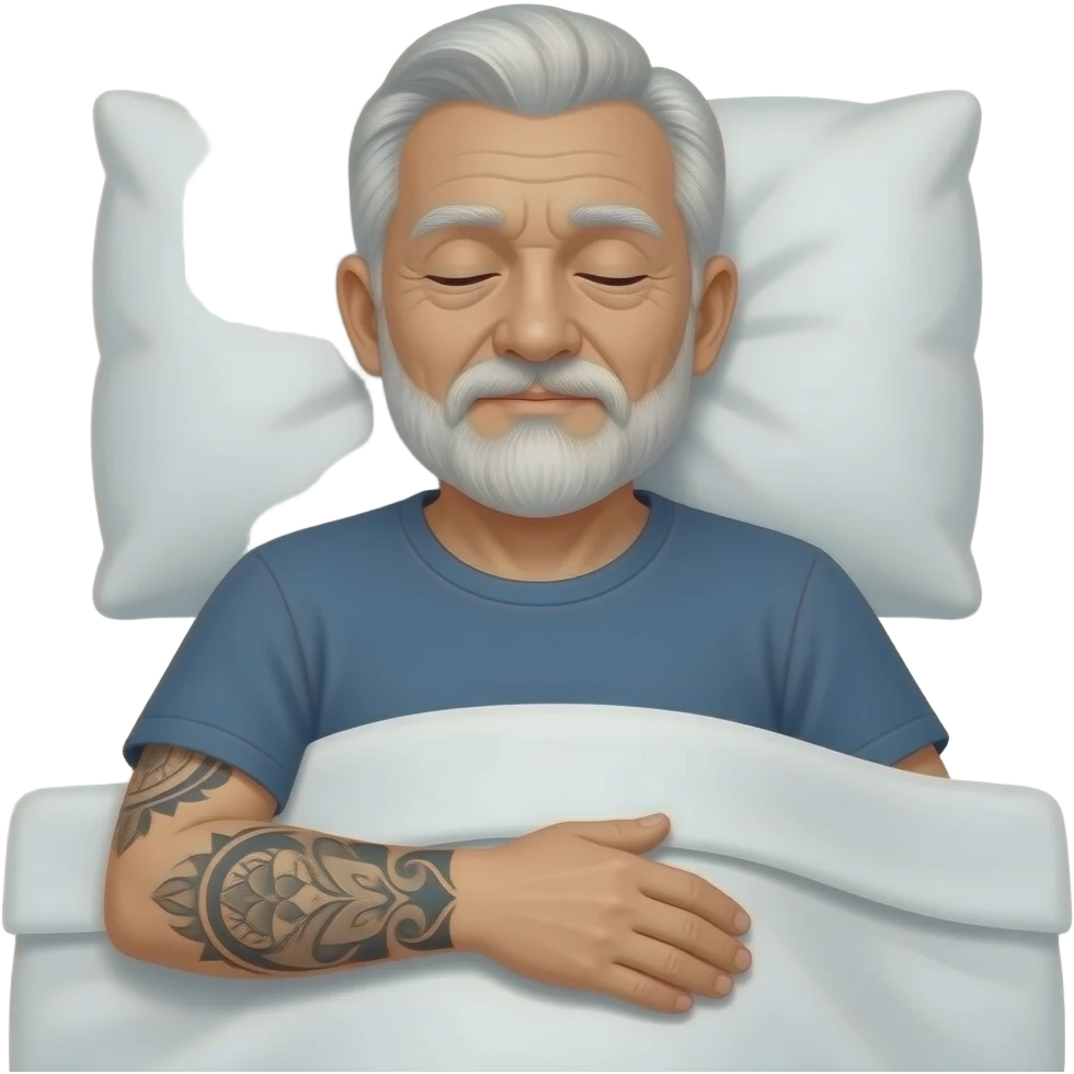 an old with tattoos on arm in bed asleep emoji