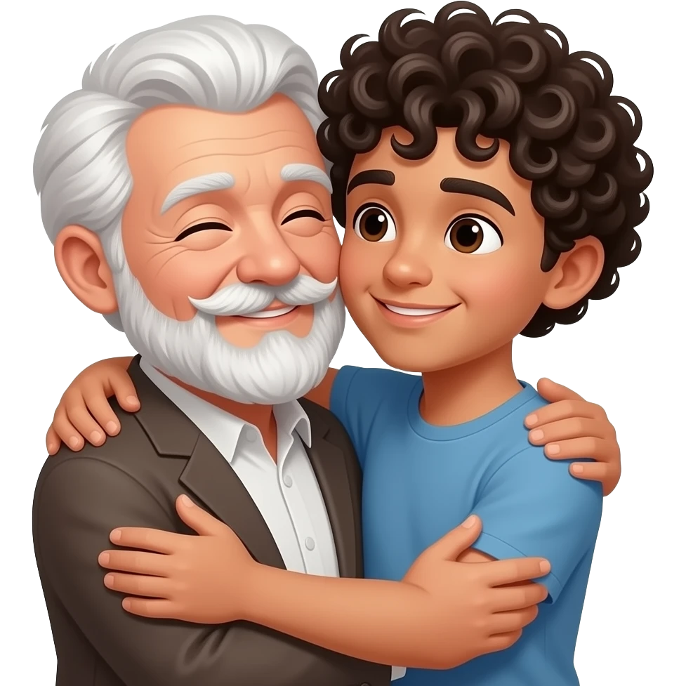Love between an older man with white hair and handlebar mustache and goatee with young man with curly dark hair emoji