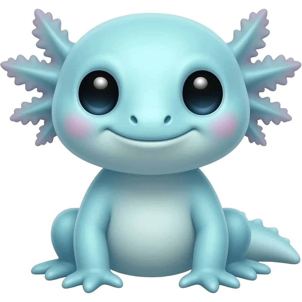 Ultra cute axolotl cyan emoji. Baby axolotl with big eyes. Cute smile emoji