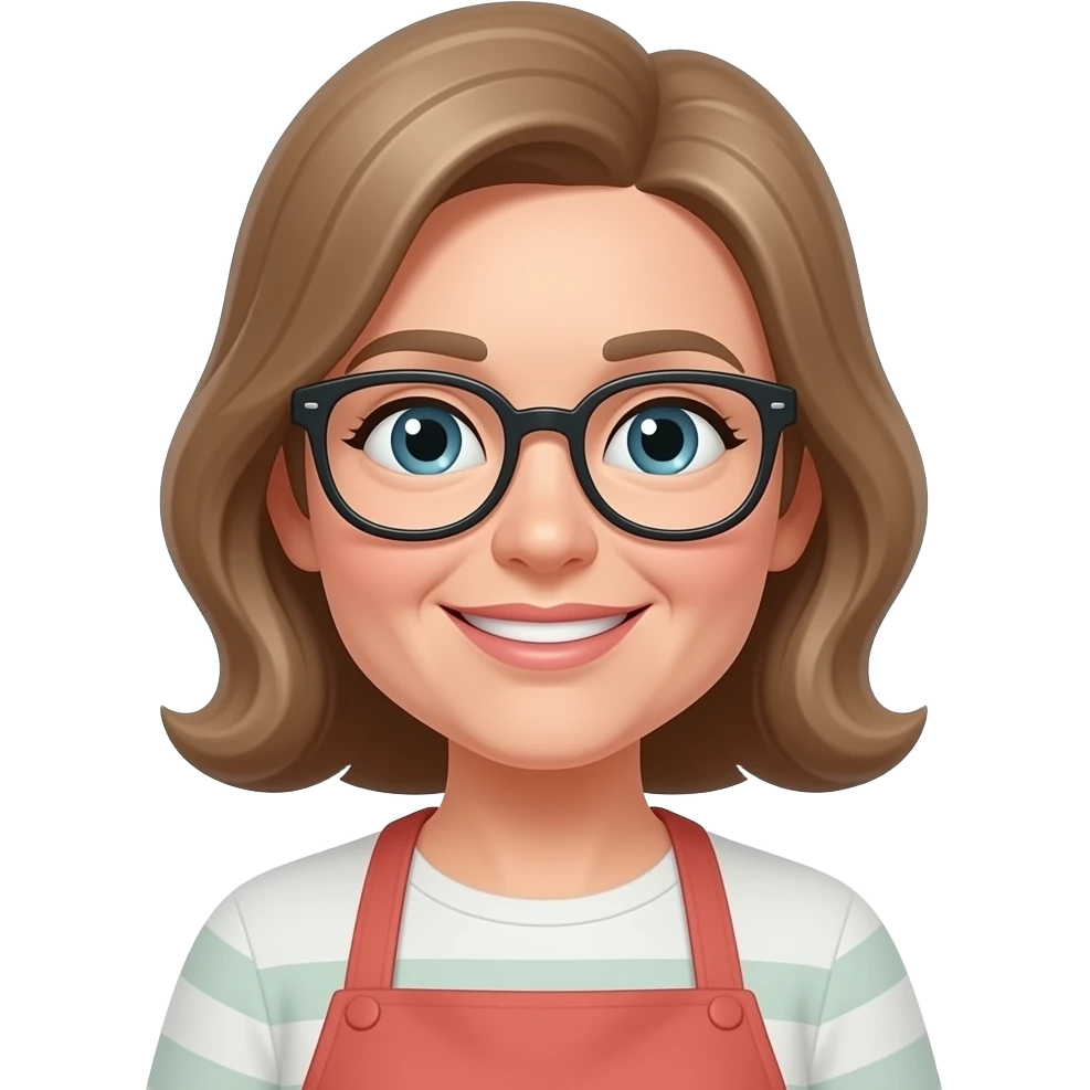 51 year woman cooking light brown hair, wears glasses, and loves to cook emoji