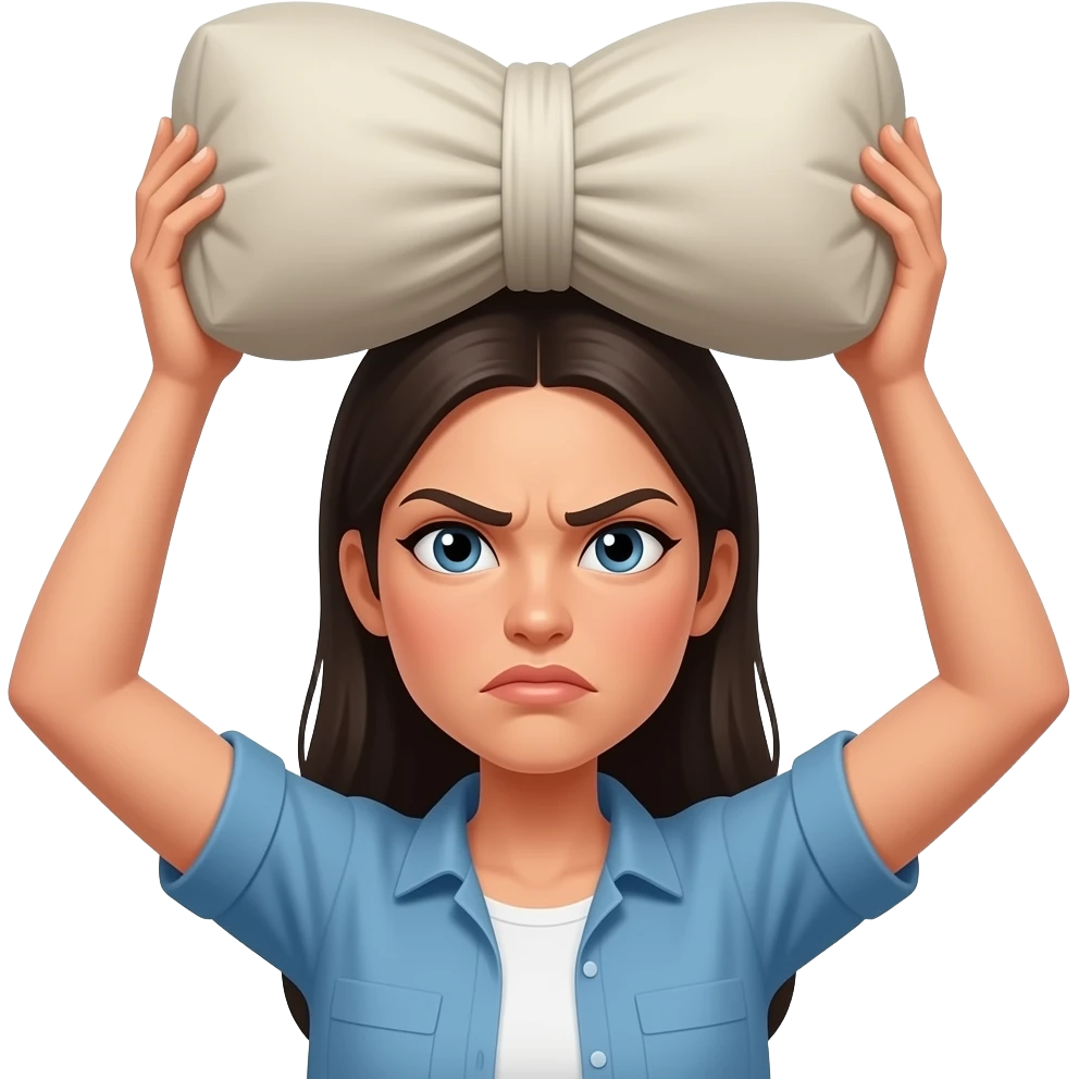 Жесткая хмурая сильная женщина на плечах груз emoji