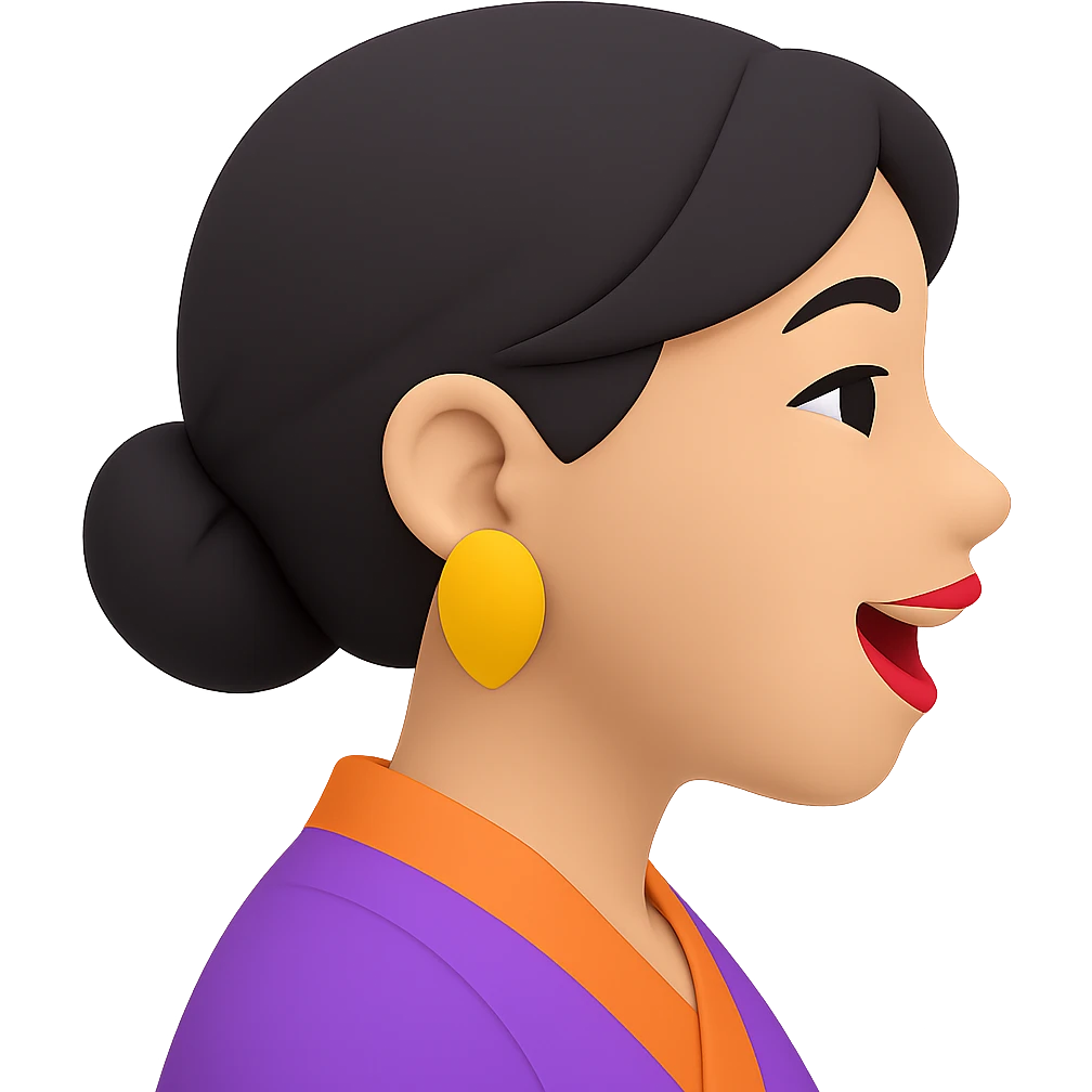 Asian girl profile, right side, talking, with a different hairstyle, in the style of 3D emoji, no background emoji