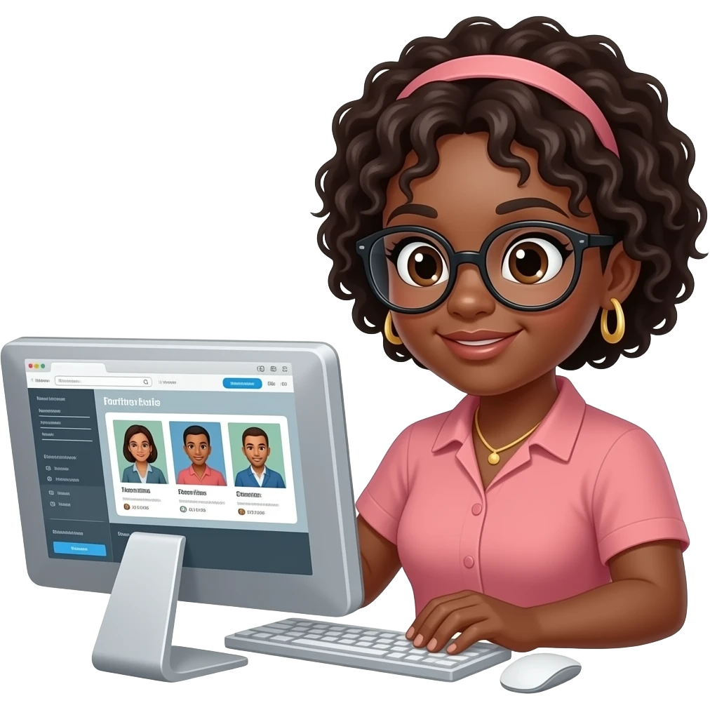 African american teacher looking at digital portfolio site  on her computer emoji
