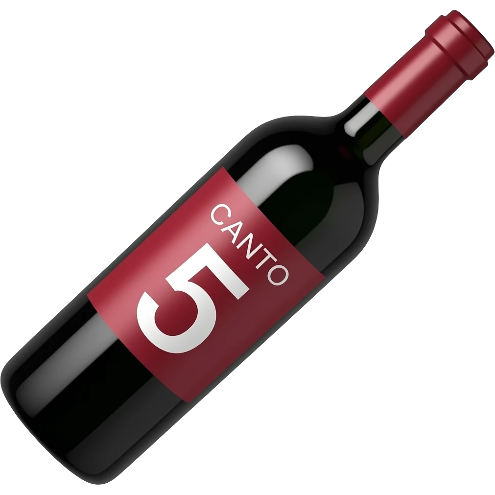 Emoji de una botella de vino de color rojo entera que tenga la palabra CANTO5 a lo largo de manera horizontal en letras blancas emoji