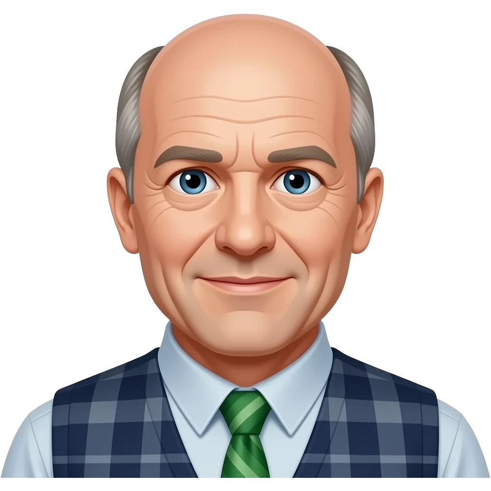 irish man in 60s bald on top, hair on sides, no facial hair emoji