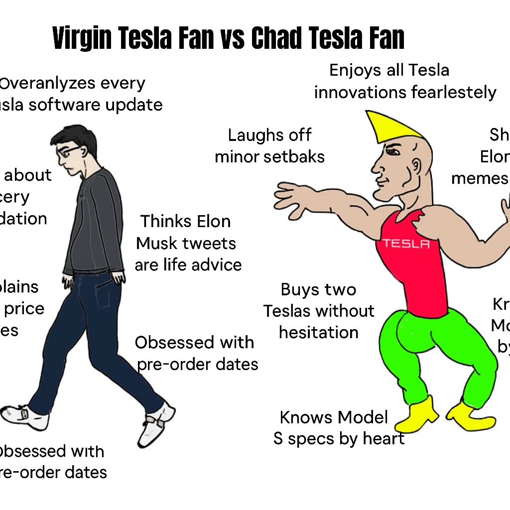 make virgin vs chad meme on tesla fan in above style  emoji