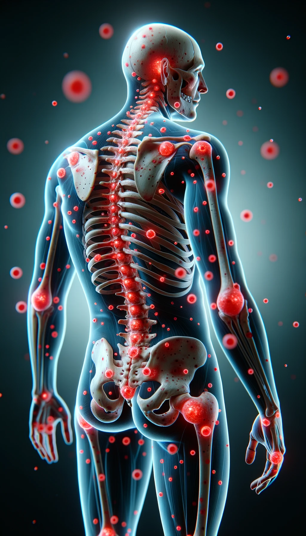 CORPO UMANO ANATOMICO CON RED SPOT DI INFIAMMAZIONE SPARSI SUL CORPO, iperrealistico 4k emoji