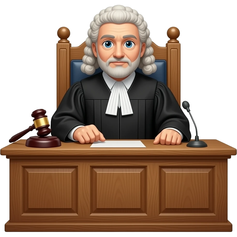 "Surreal courtroom scene, a handbag acting as a judge, sitting behind a wooden bench with a gavel, wearing a black judicial robe. Cinematic lighting, detailed, slightly humorous and mysterious." ✨ emoji