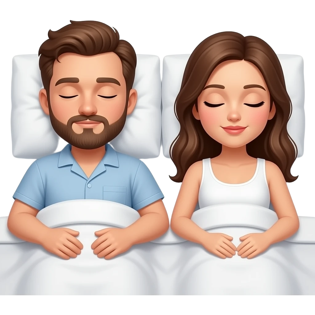 Realistic white man brown hair with beard sleeping in bed together with white girl brown hair emoji