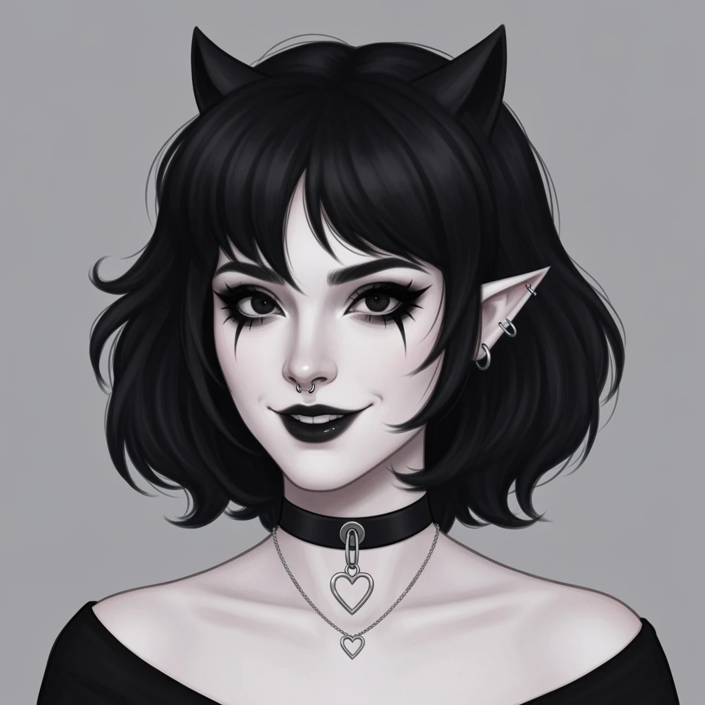 goth profile picture with a heart accent, cute, expressive, minimal emoji