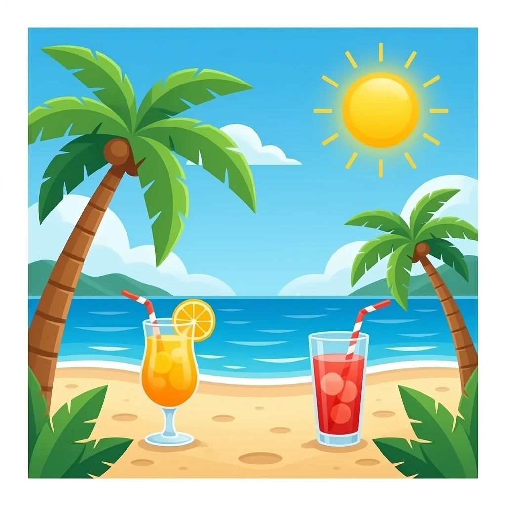 Beach, vacation, drinks, palms, ocean emoji