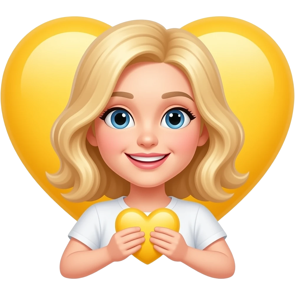 Foto de una rubia cogiendo un corazon amarillo emoji
