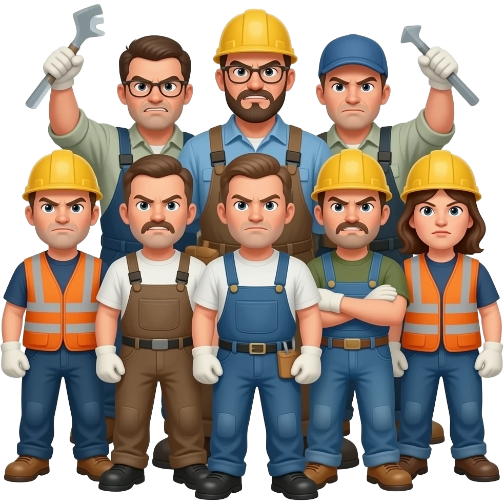 protestantes enfadados en grupo de trabajadores emoji