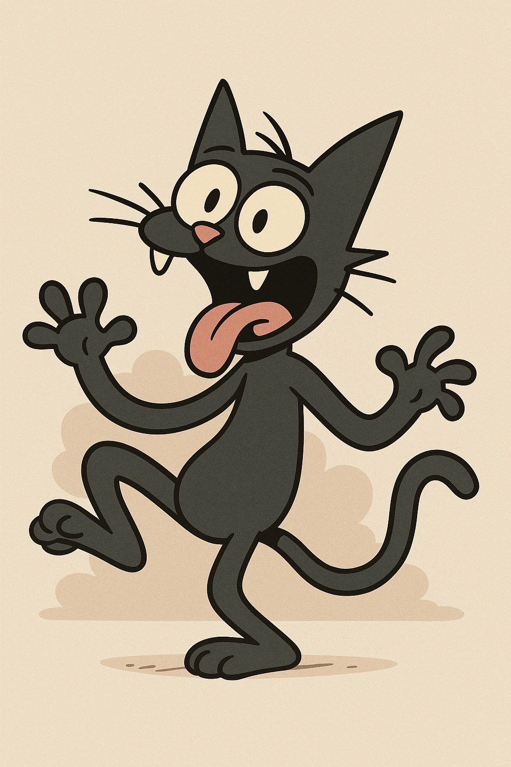 a black cat doing something goofy, comic style emoji